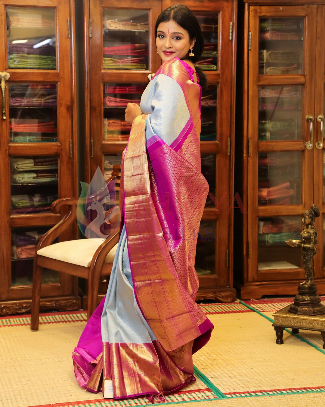 Blue and Magenta Kanchipuram Silk Saree- TSW1132