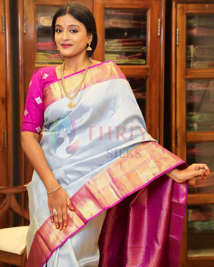 Blue and Magenta Kanchipuram Silk Saree- TSW1132