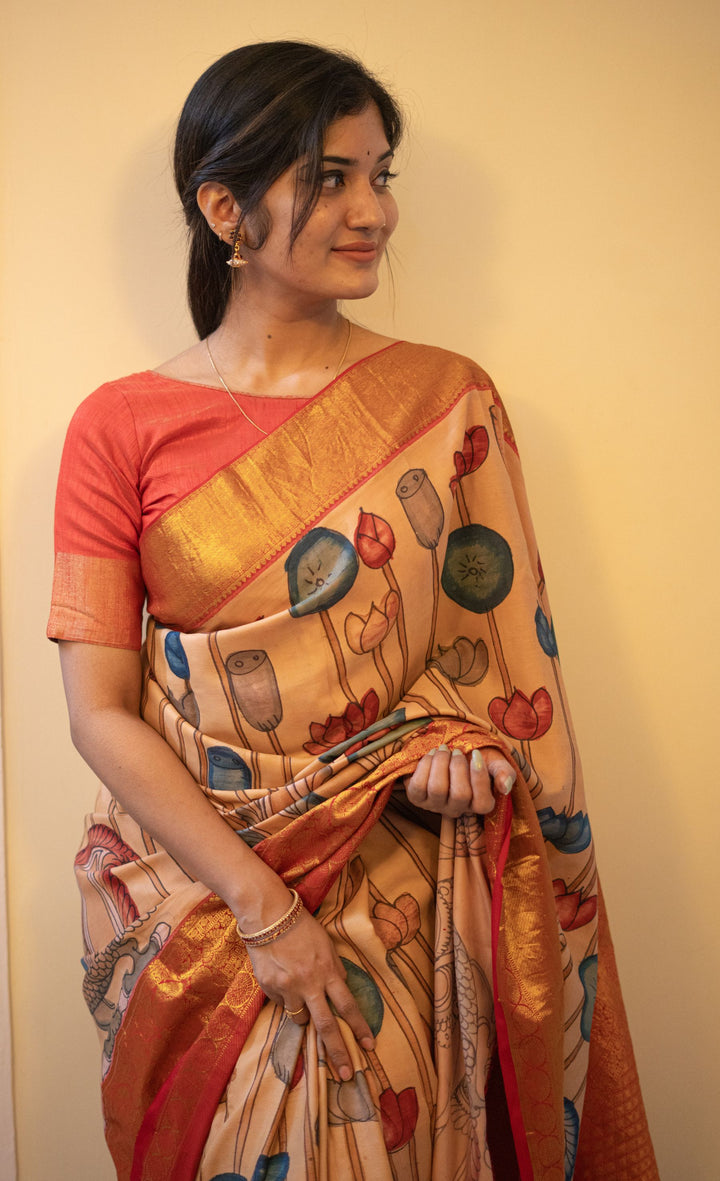 Multicolour Kalamkari Kanchipuram Silk Saree - TSW0867