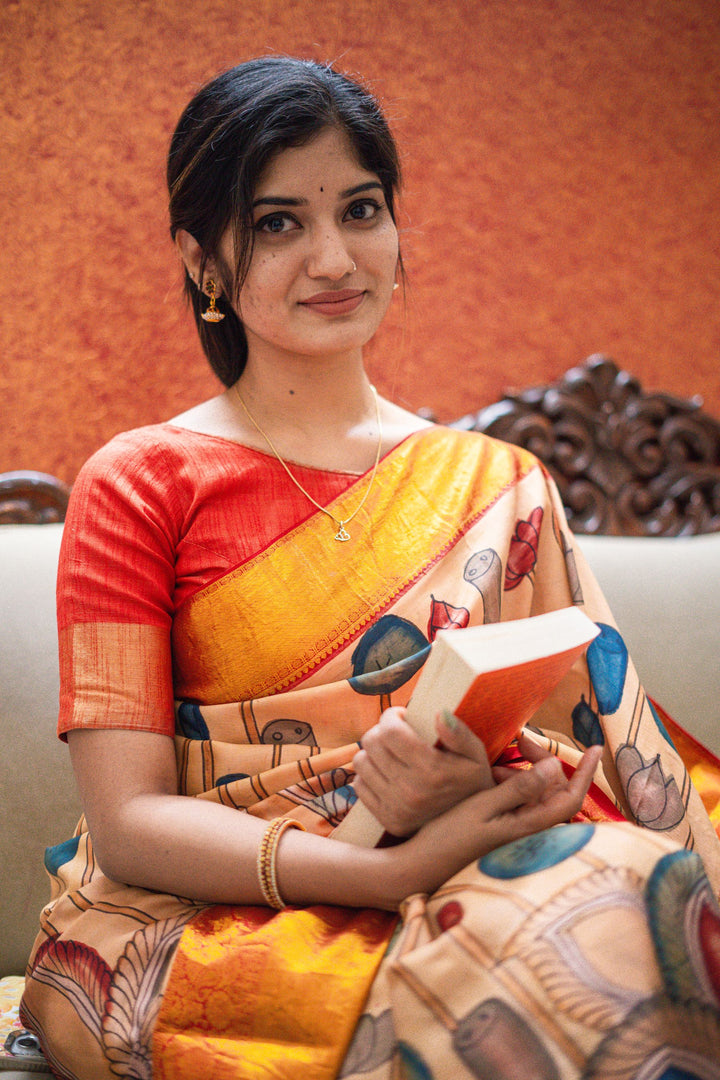 Multicolour Kalamkari Kanchipuram Silk Saree - TSW0867