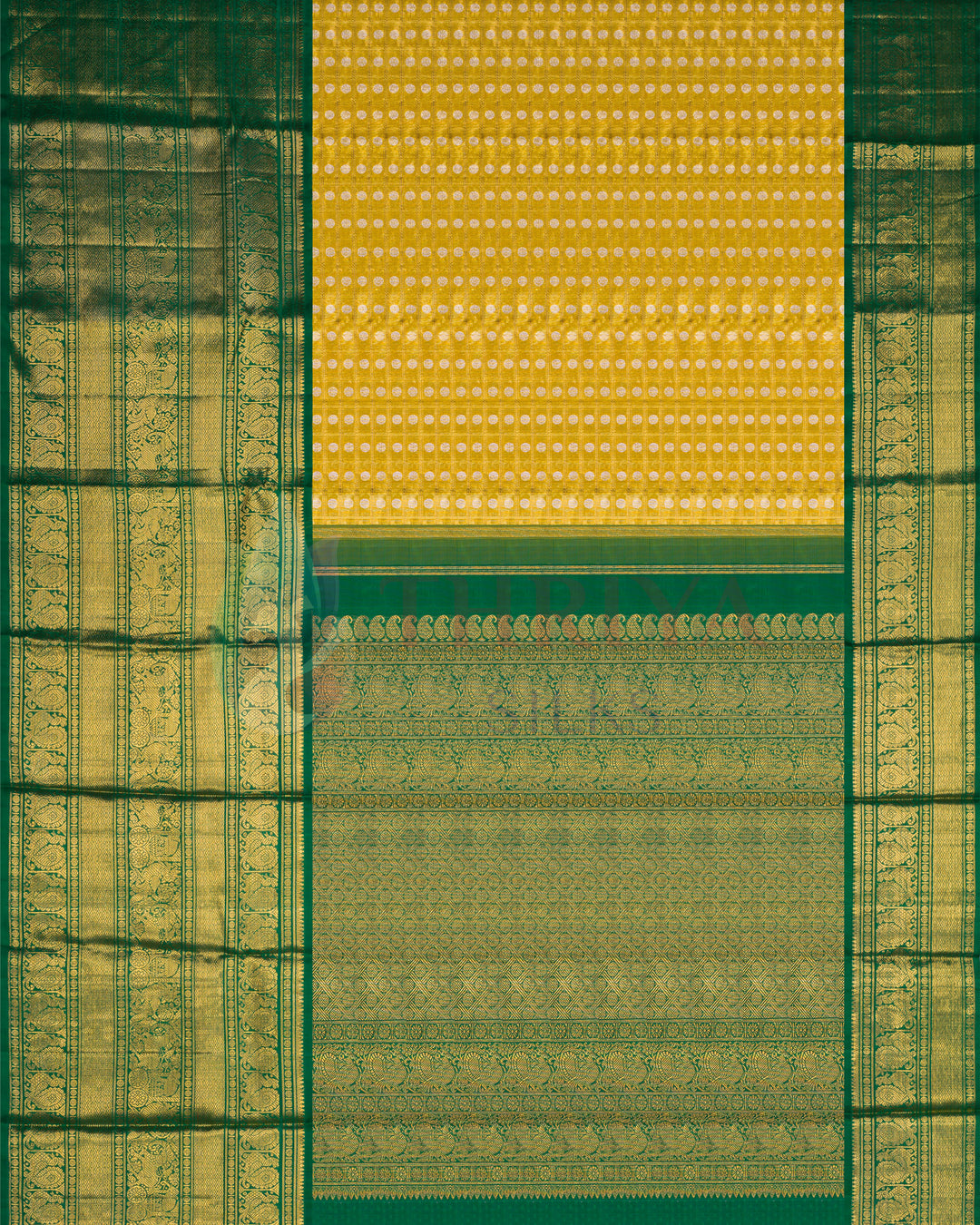 Tissue Yellow Korvai Kanchipuram Silk Saree With Pure Zari  TSW0942