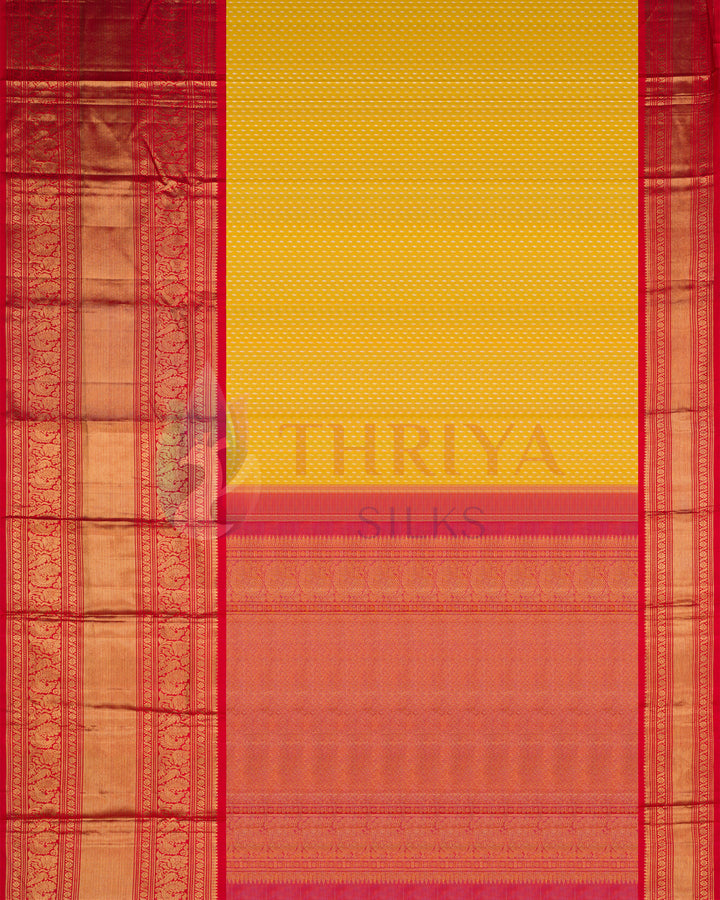 Yellow Korvai Kanchipuram Silk Saree With Pure Zari - TSW1220