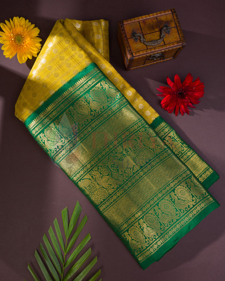 Tissue Yellow Korvai Kanchipuram Silk Saree With Pure Zari  TSW0942