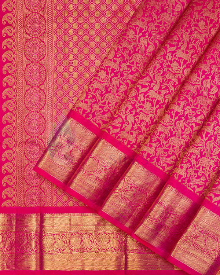 Pink Kanchipuram Saree with Zari Vanasingaram - BW2438(5)