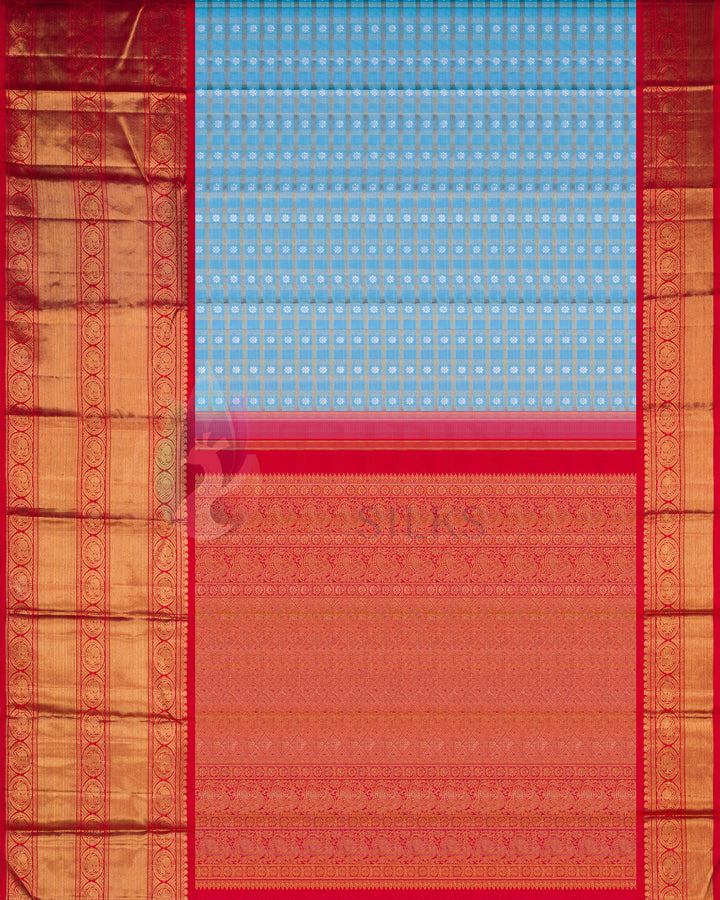 Kanchipuram Silk Saree in Blue Mudhu Kattam with Silver Zari - TSW0927