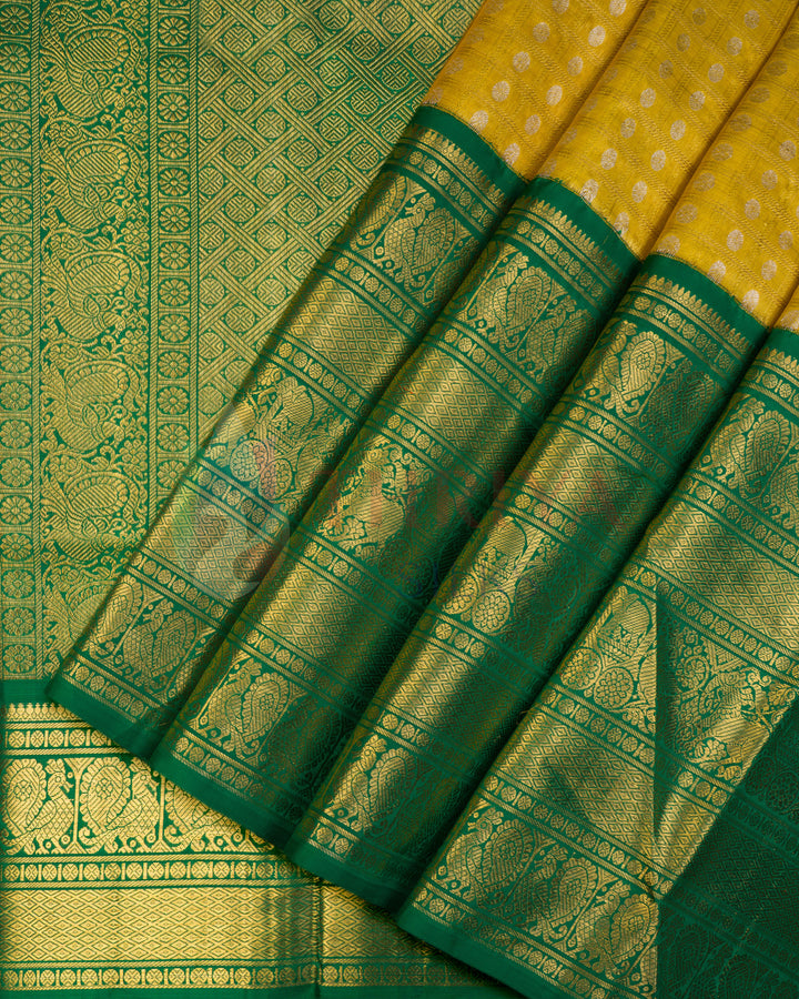 Tissue Yellow Korvai Kanchipuram Silk Saree With Pure Zari  TSW0942