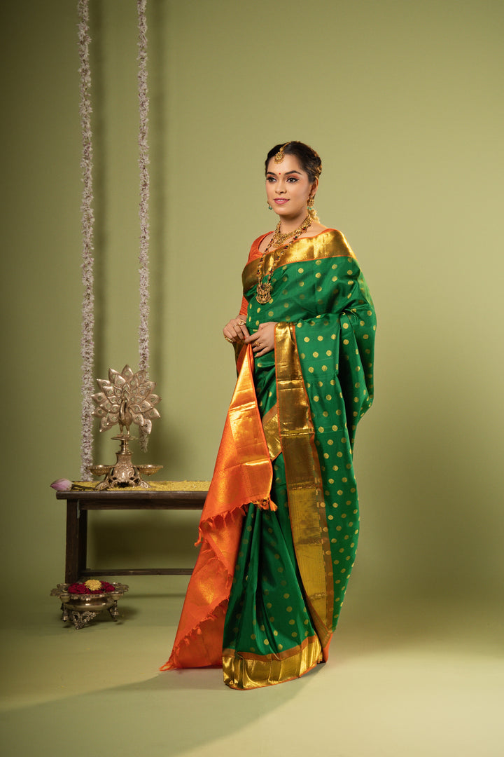 green kanchivaram silk saree - KWS8