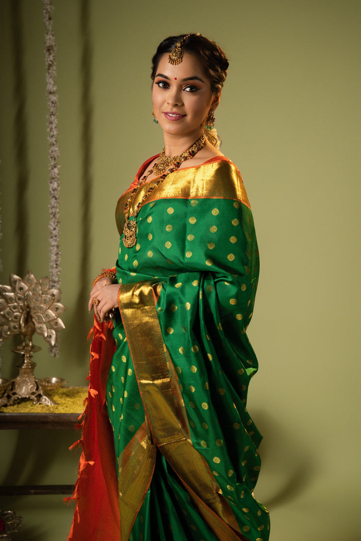 green kanchivaram silk saree - KWS8