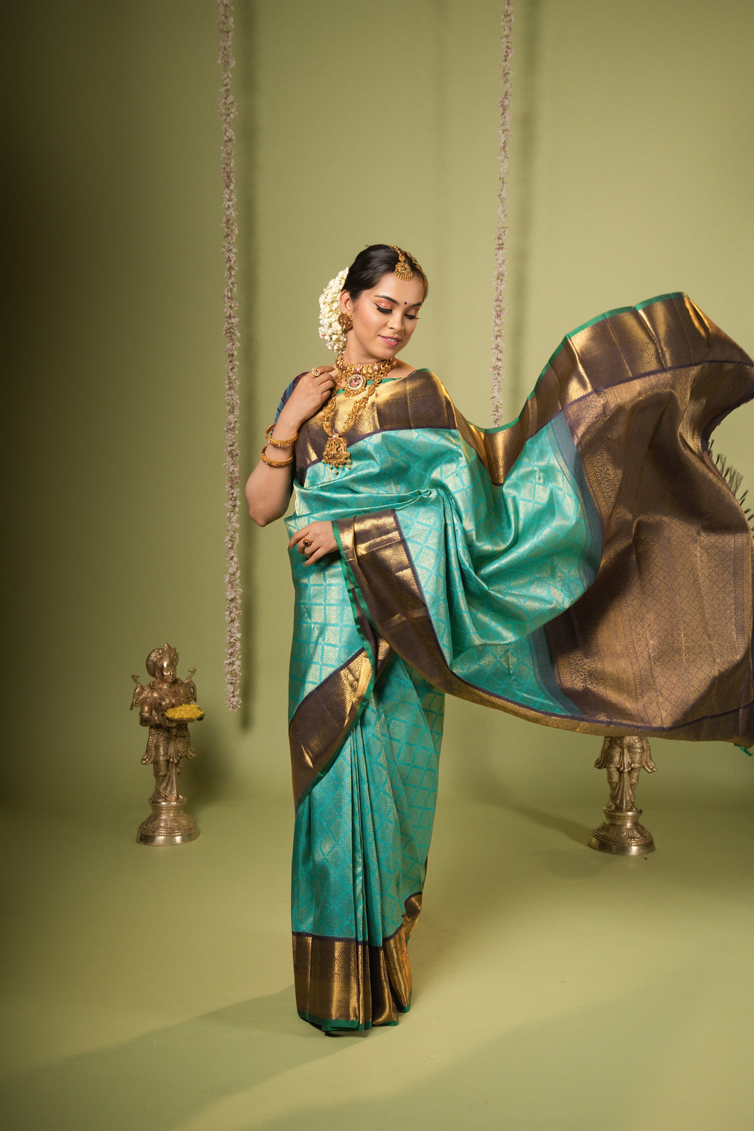 Turquoise Blue Korvai Kanchipuram Saree with 2g Zari - TSW290105