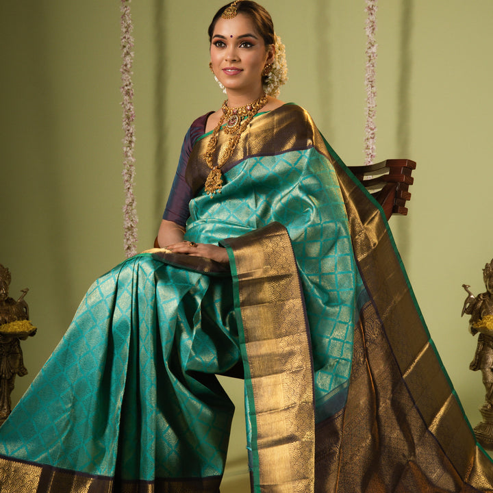 Turquoise Blue Korvai Kanchipuram Saree with 2g Zari - TSW290105