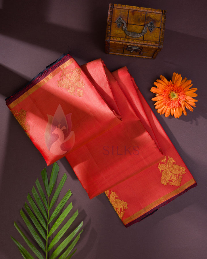Dark Peach and Black Kanchipuram Silk Saree - TSW290501