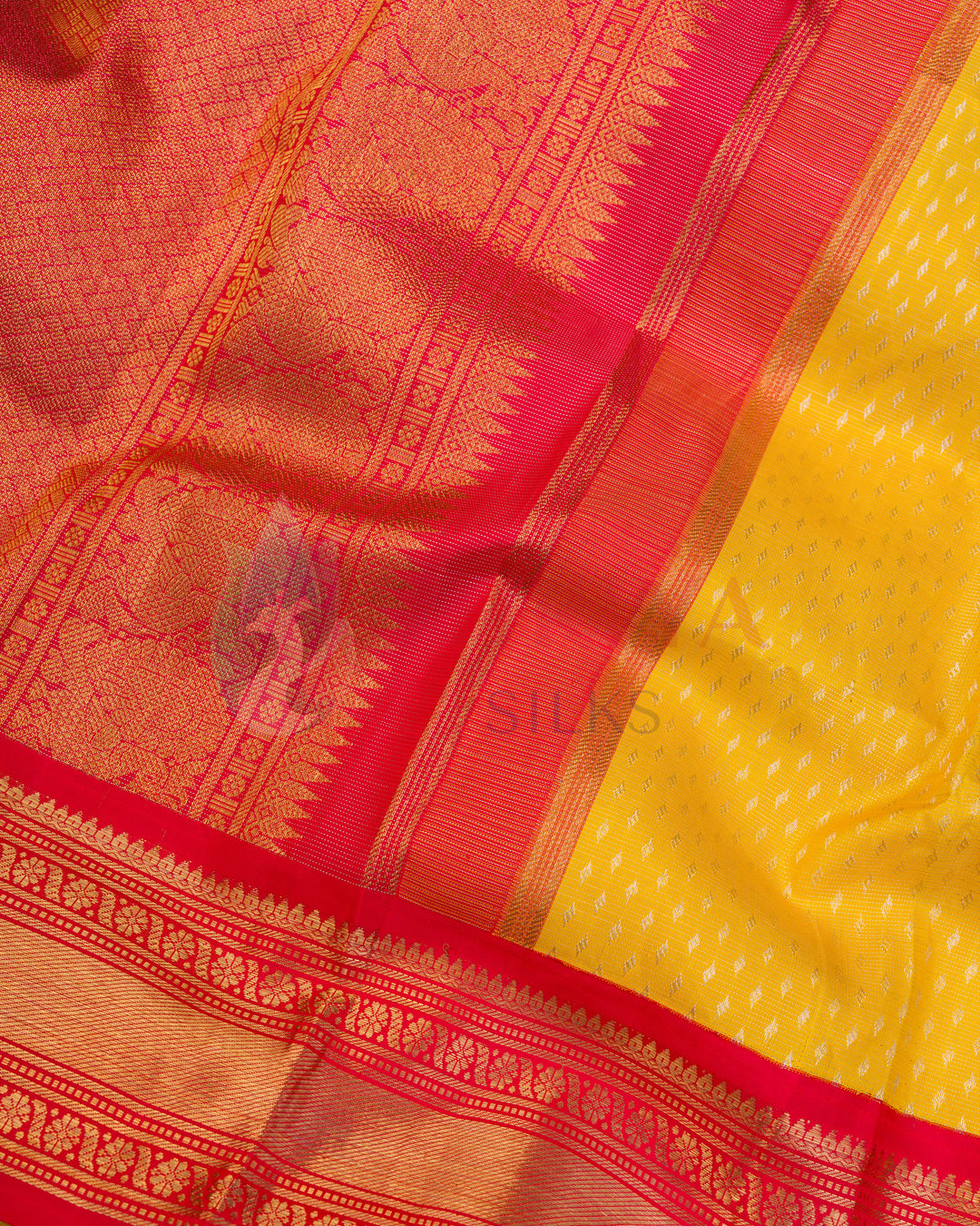 Yellow Korvai Kanchipuram Silk Saree With Pure Zari - TSW1220