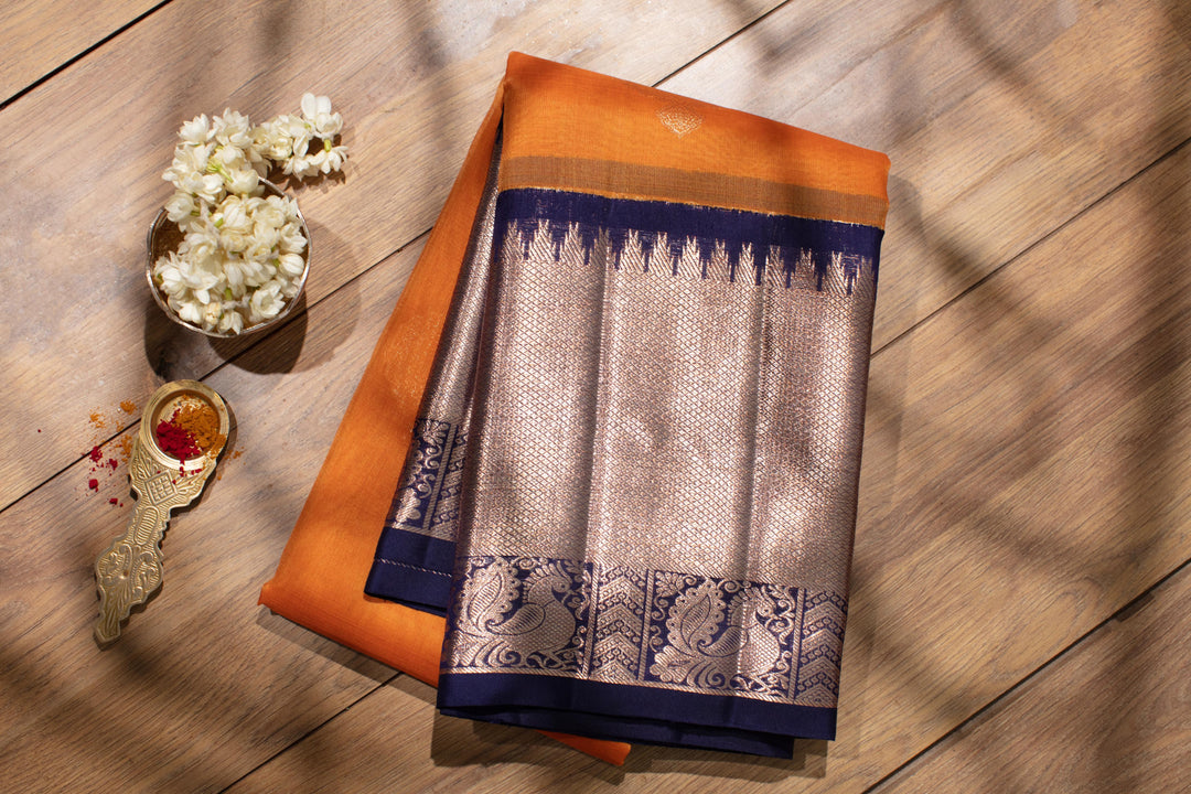 Orange Fancy Organza Kanchipuram Silk Saree - TSW0796