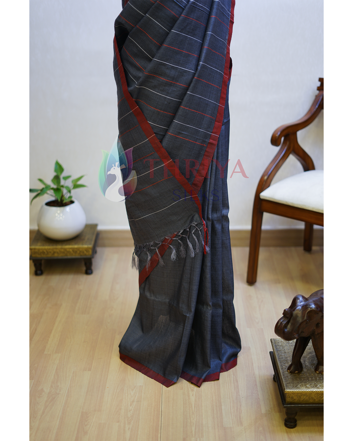 Grey Tussar Silk Saree - TSPQ280734