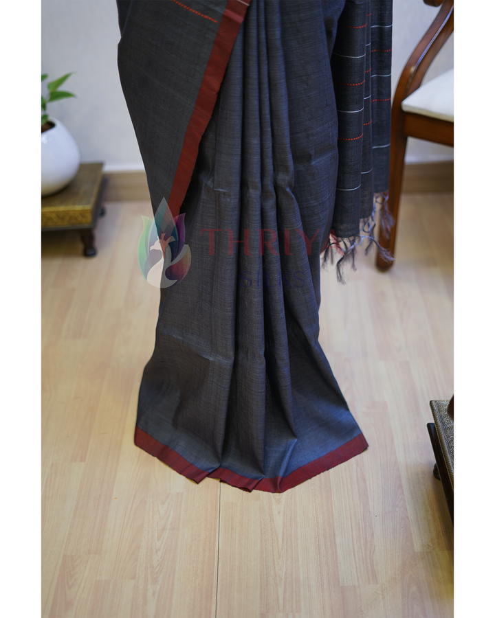 Grey Tussar Silk Saree - TSPQ280734