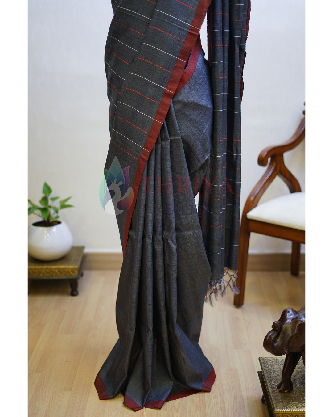 Grey Tussar Silk Saree - TSPQ280734