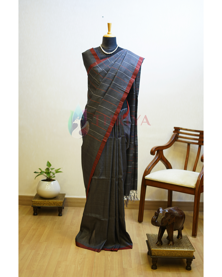 Grey Tussar Silk Saree - TSPQ280734