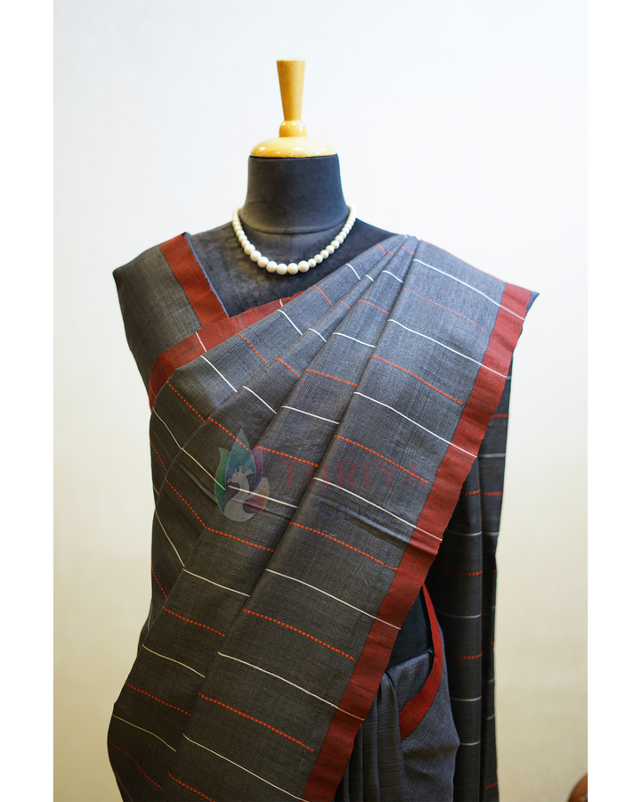Grey Tussar Silk Saree - TSPQ280734