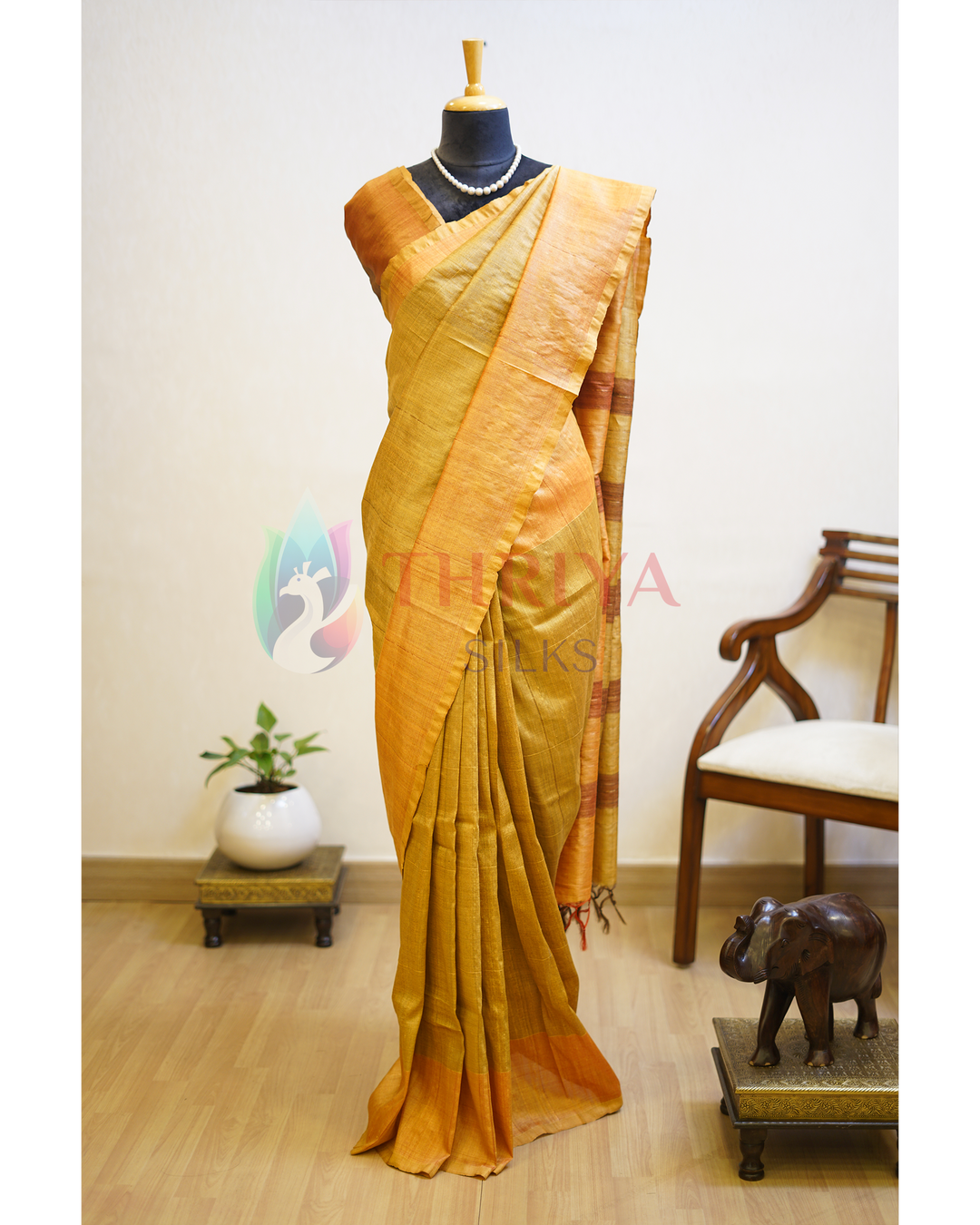 Golden Yellow Tussar Silk Saree - TSPQ280738