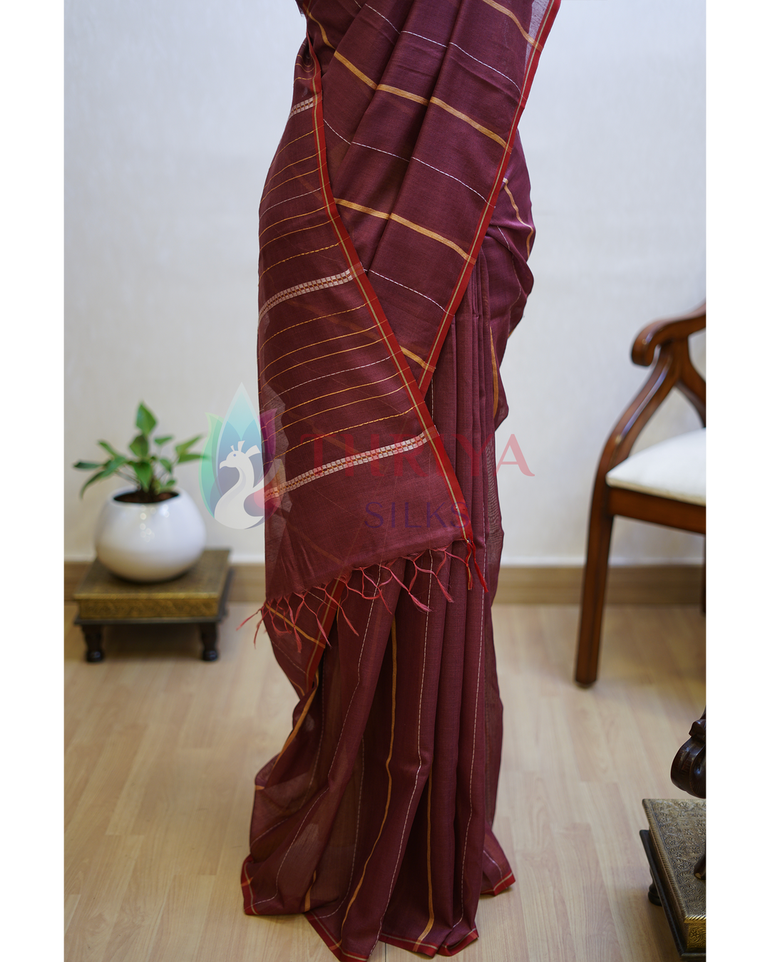 Dark Maroon Tussar Silk Saree - TSPQ280732
