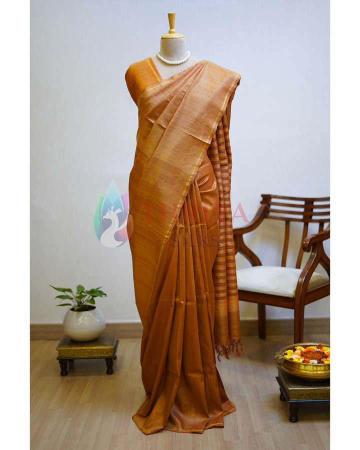 Mustard Yellow Tussar Silk Saree - TSPQ280705