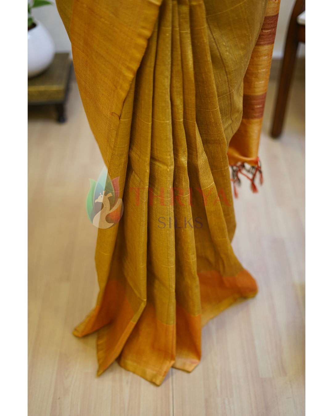 Golden Yellow Tussar Silk Saree - TSPQ280738