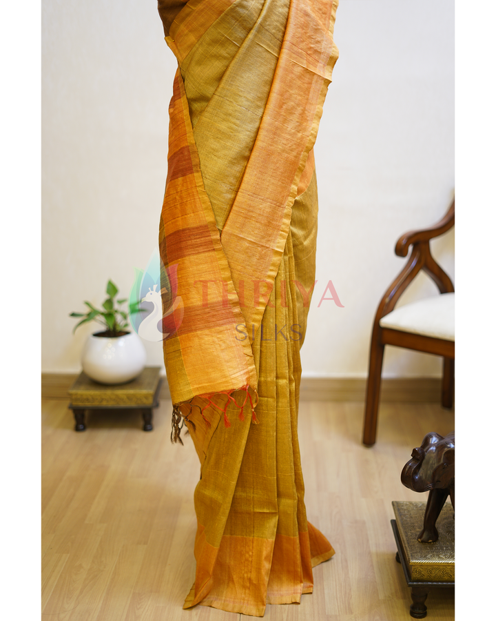 Golden Yellow Tussar Silk Saree - TSPQ280738