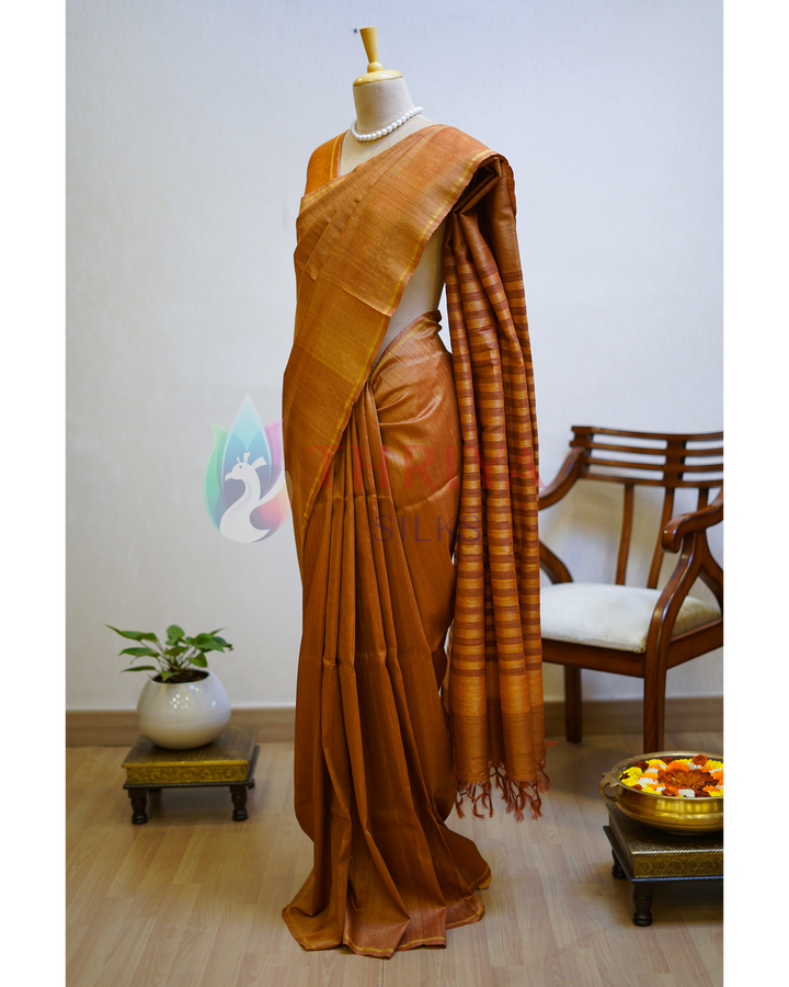 Mustard Yellow Tussar Silk Saree - TSPQ280705