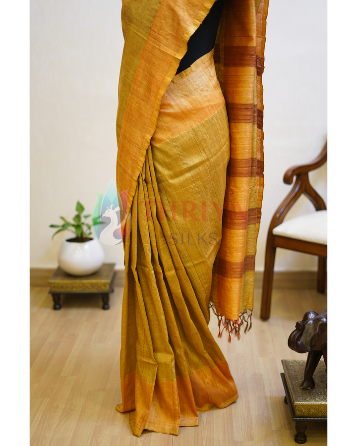 Golden Yellow Tussar Silk Saree - TSPQ280738