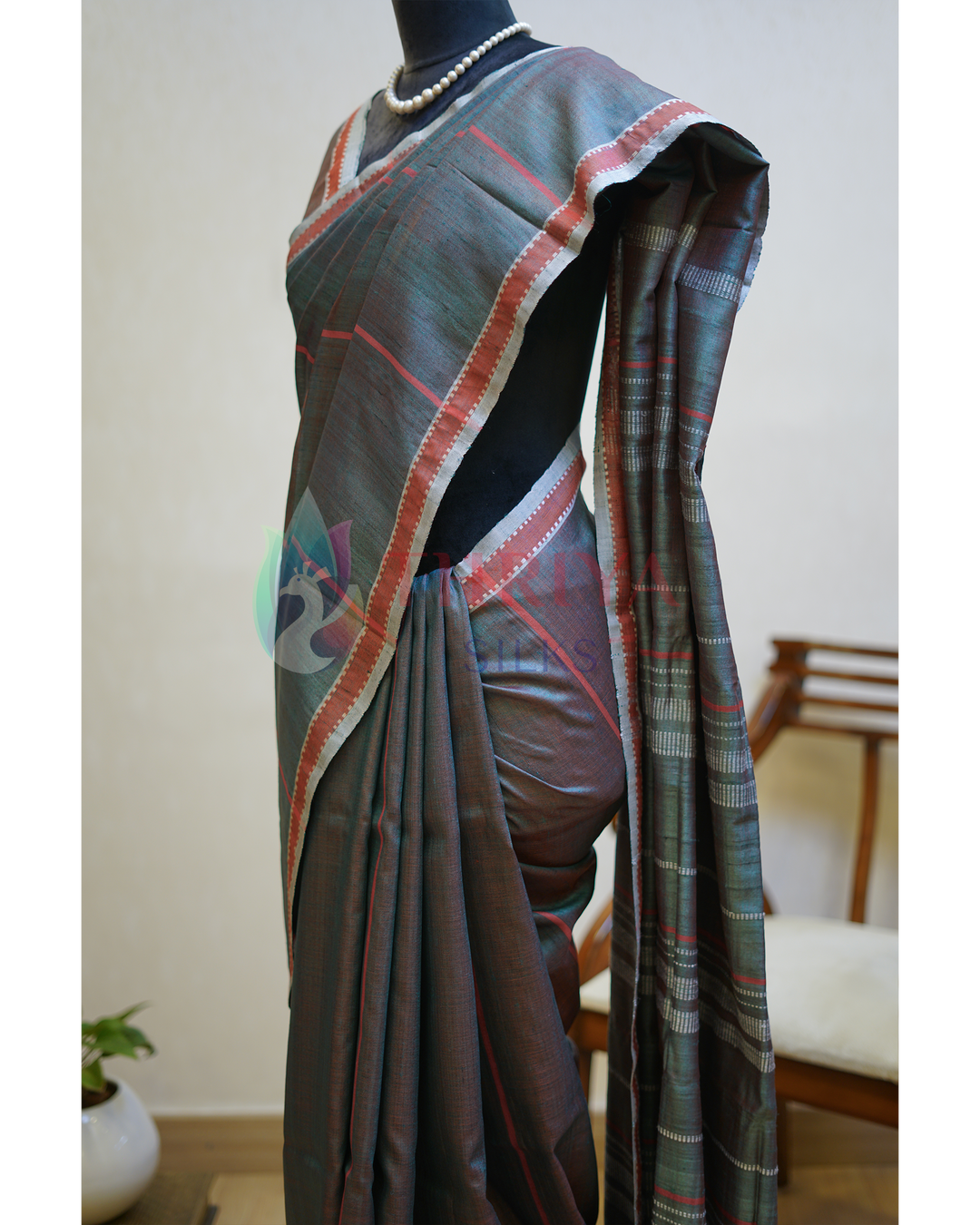 Green & Maroon Double Shade Tussar Silk Saree - TSPQ280740