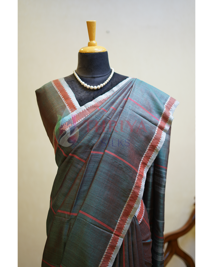 Green & Maroon Double Shade Tussar Silk Saree - TSPQ280740
