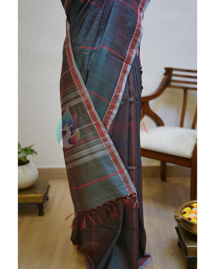 Green & Maroon Double Shade Tussar Silk Saree - TSPQ280740