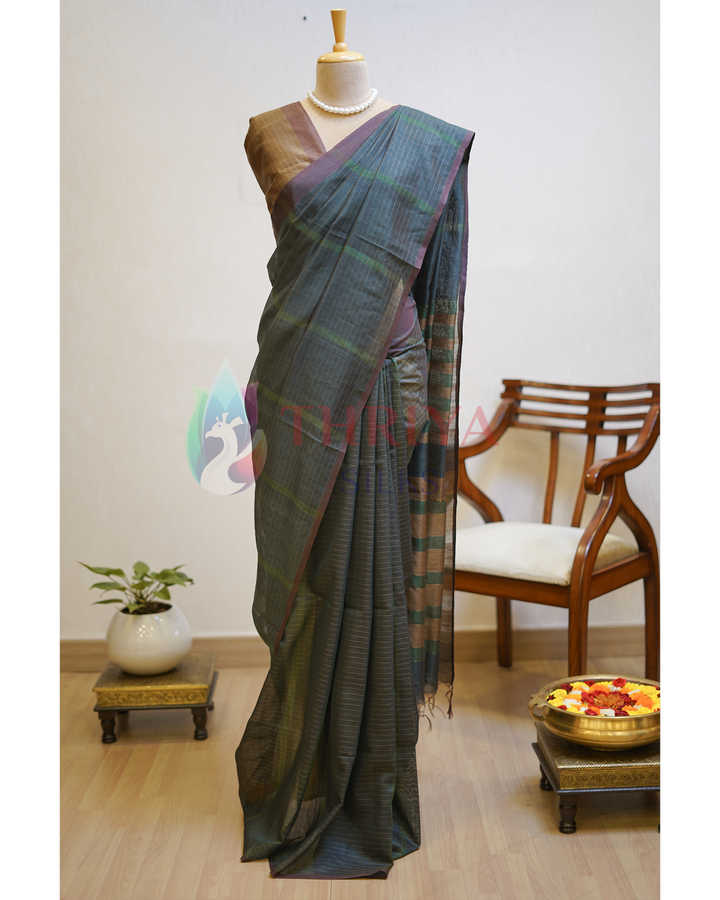 Peacock Green Tussar Silk Saree - TSPQ280736