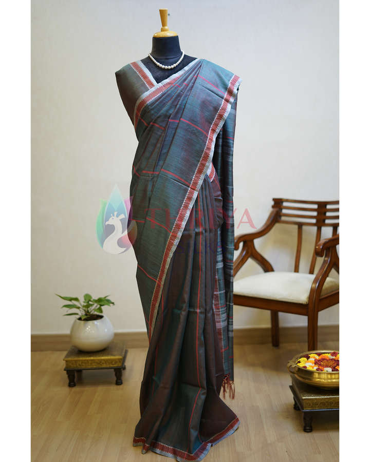 Green & Maroon Double Shade Tussar Silk Saree - TSPQ280740