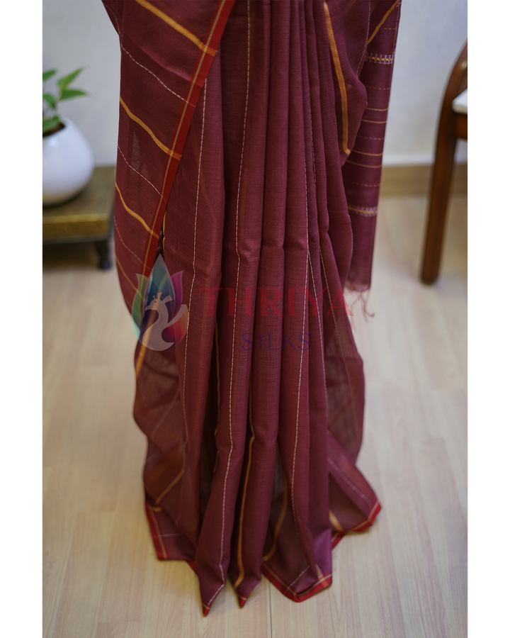 Dark Maroon Tussar Silk Saree - TSPQ280732