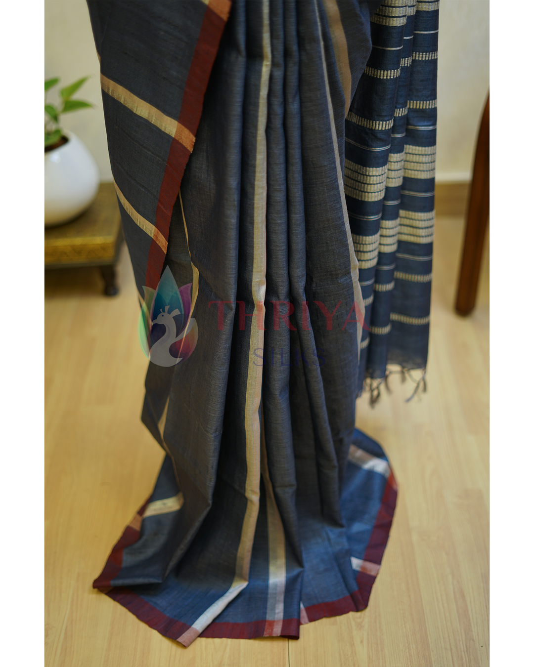 Green & Maroon Double Shade Tussar Silk Saree - TSPQ280740