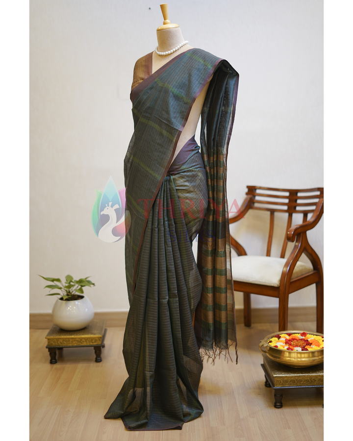 Peacock Green Tussar Silk Saree - TSPQ280736