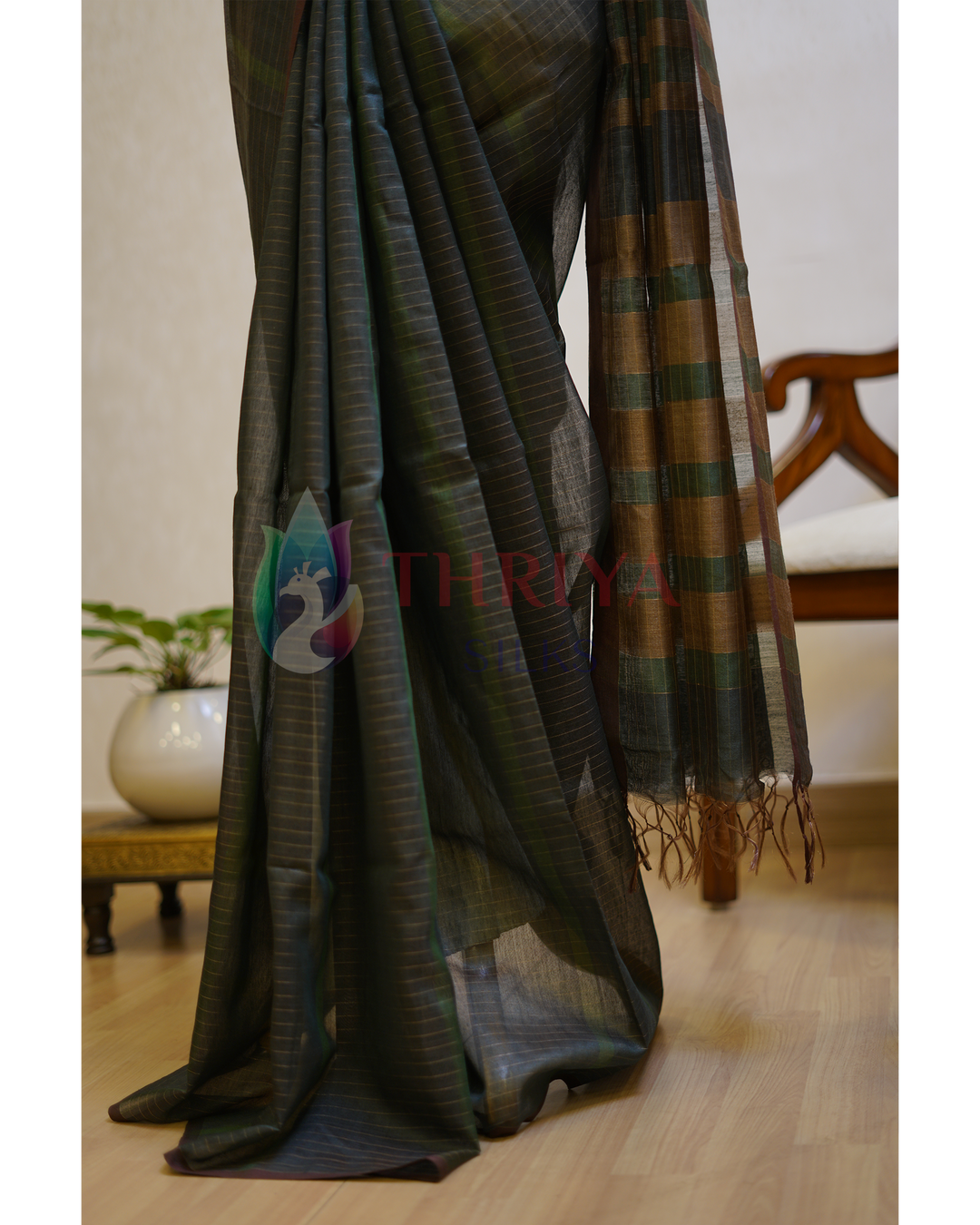 Peacock Green Tussar Silk Saree - TSPQ280736