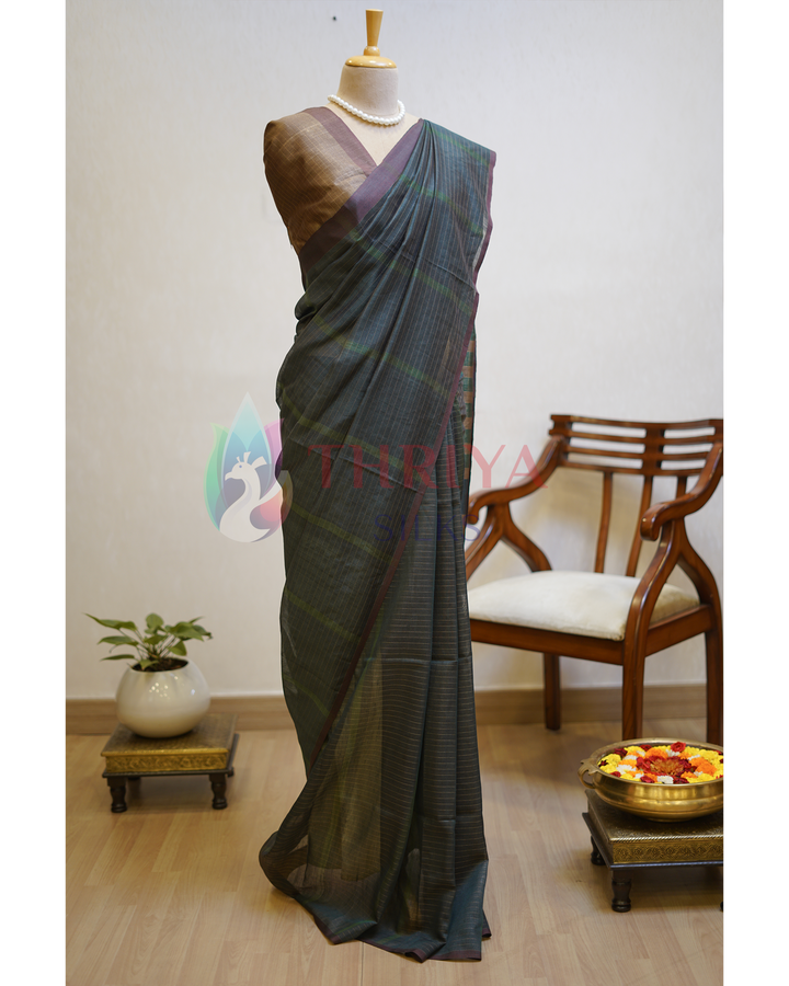 Peacock Green Tussar Silk Saree - TSPQ280736