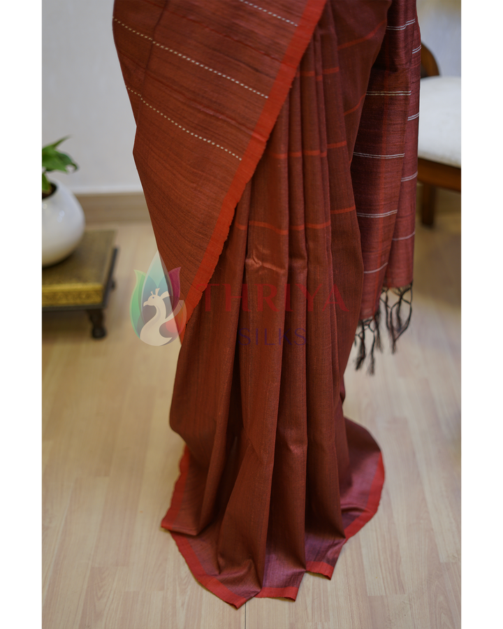 Maroon Tussar Silk Saree -