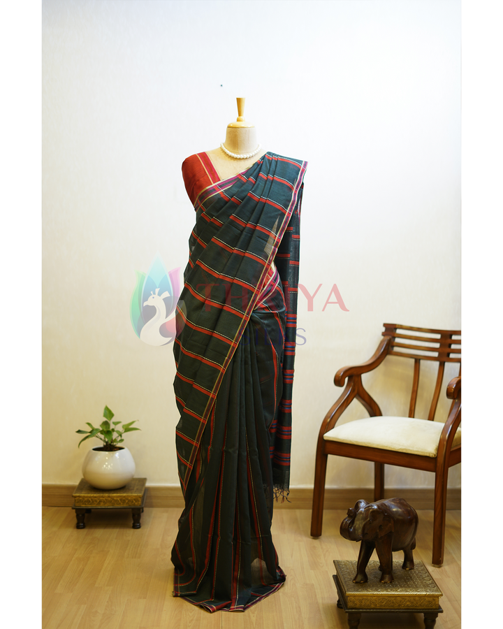 Bottle Green Tussar Silk Saree - TSPQ280733