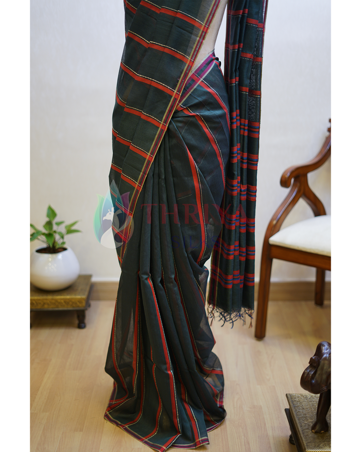 Bottle Green Tussar Silk Saree - TSPQ280733