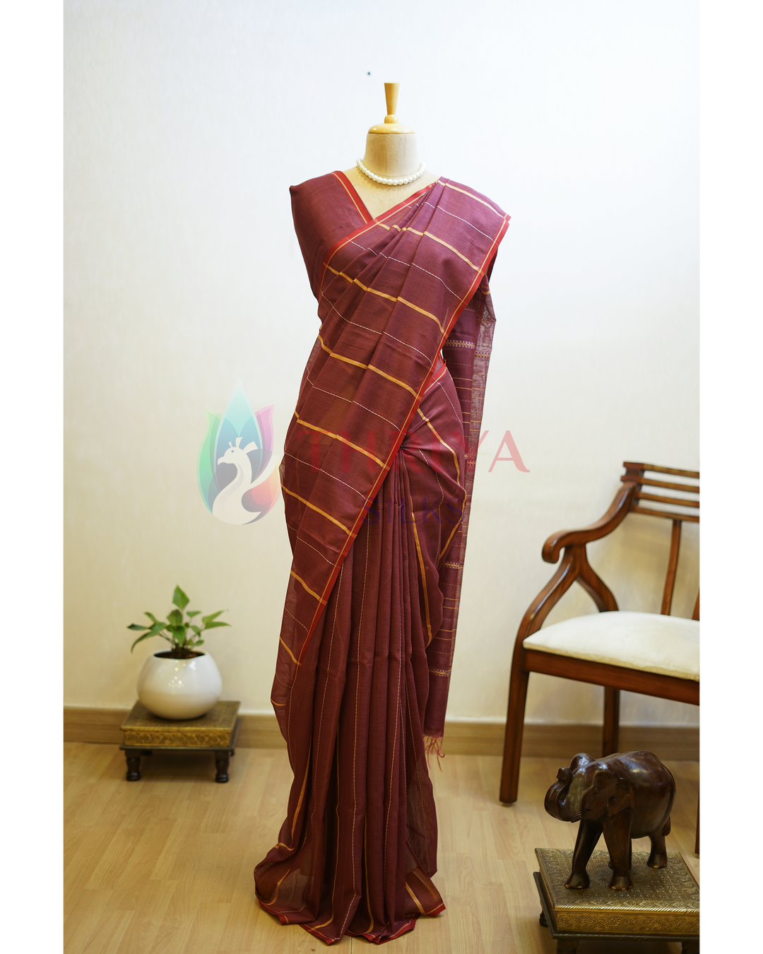 Dark Maroon Tussar Silk Saree - TSPQ280732