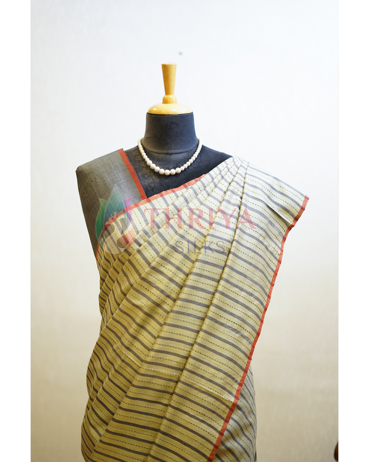 Cream Tussar Silk Saree - TSPQ280734