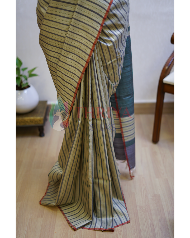 Cream Tussar Silk Saree - TSPQ280734