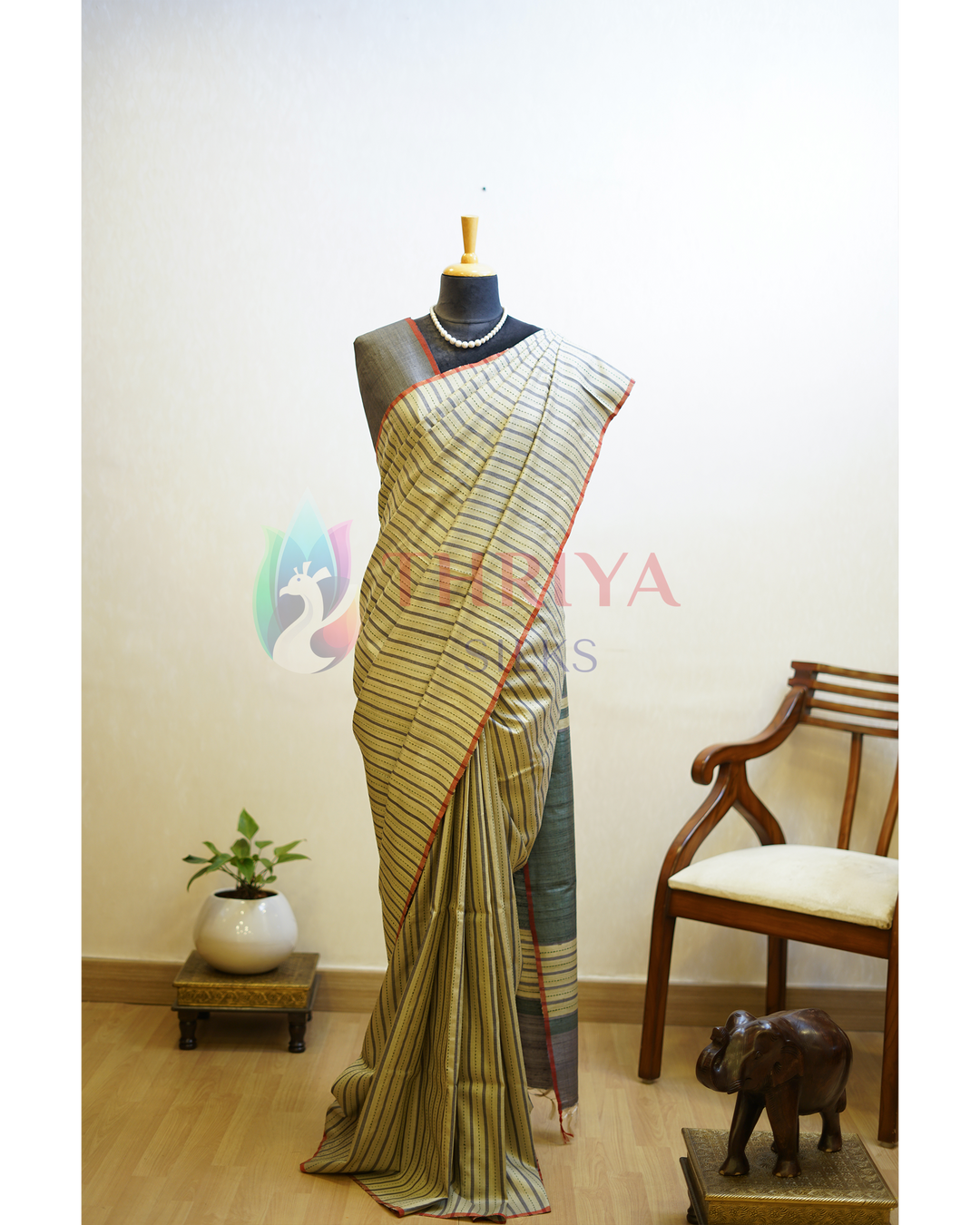 Cream Tussar Silk Saree - TSPQ280734