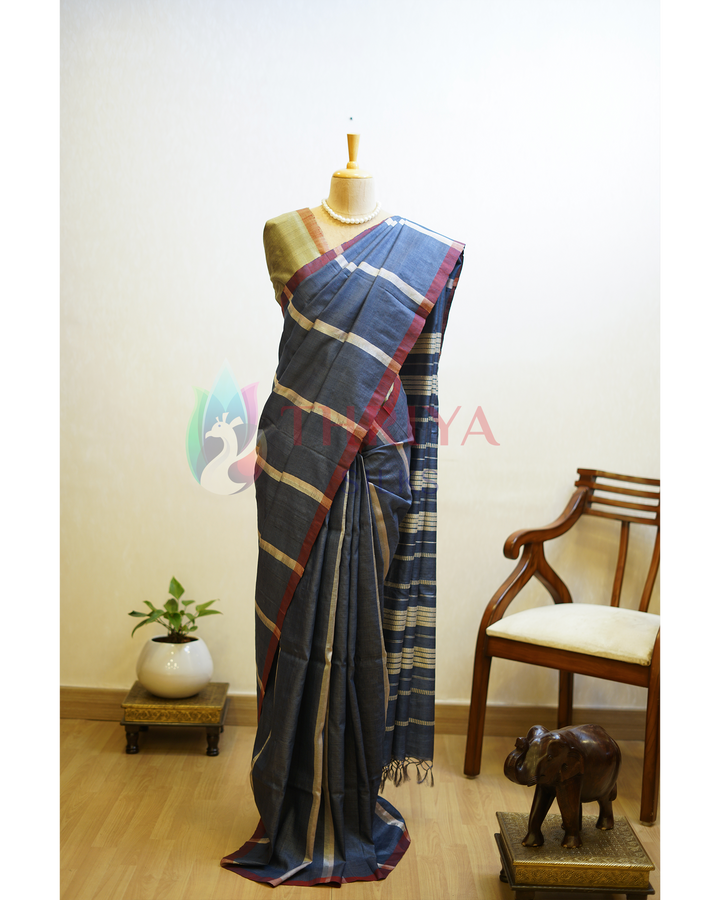 Charcoal Gray Tussar Silk Saree - TSPQ280737