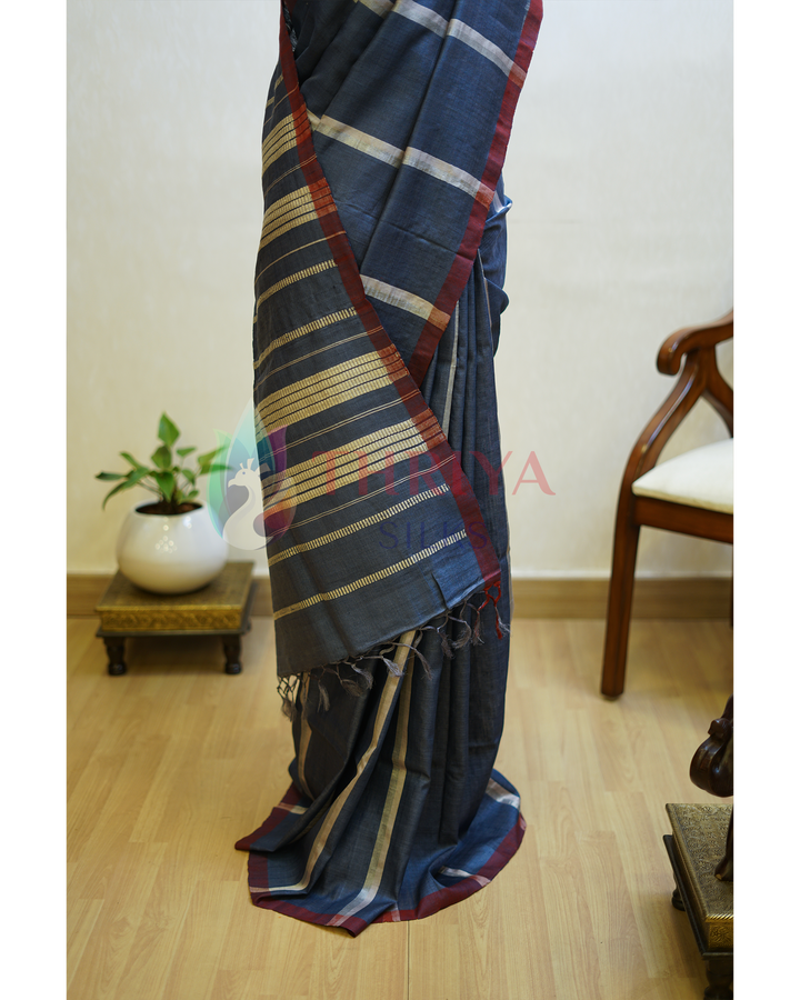Charcoal Gray Tussar Silk Saree - TSPQ280737