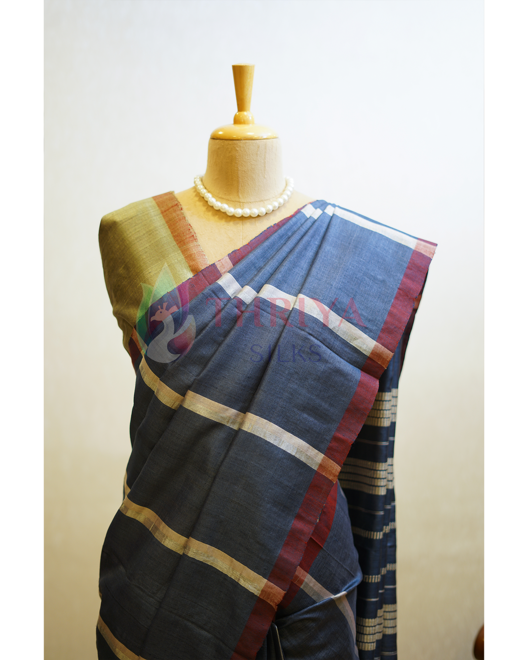 Charcoal Gray Tussar Silk Saree - TSPQ280737