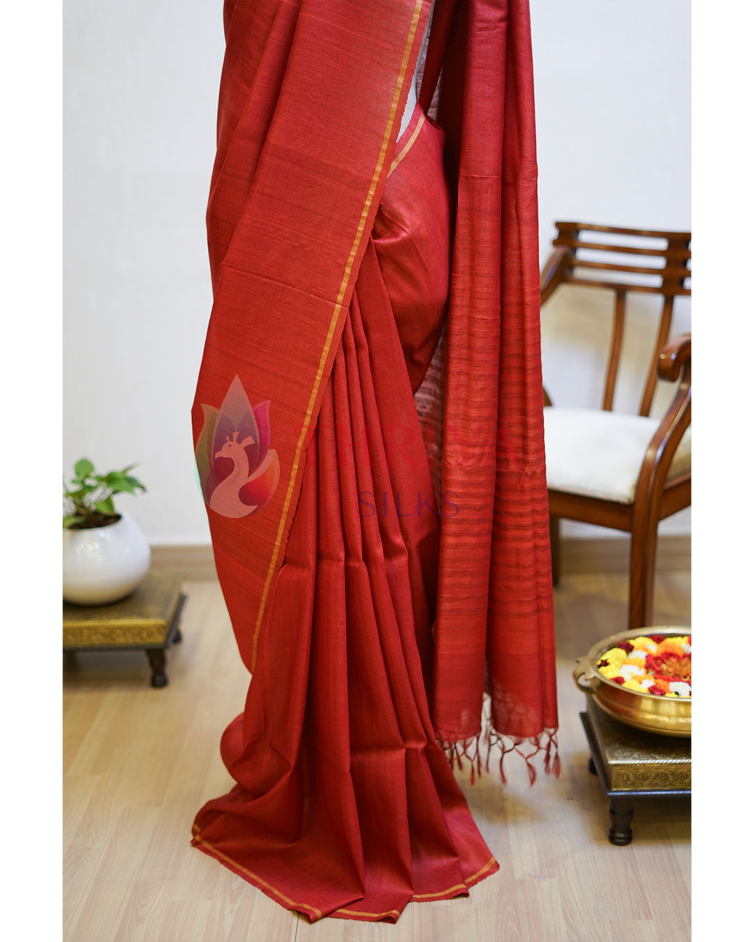 Red Tussar Silk Saree - TSPQ280735
